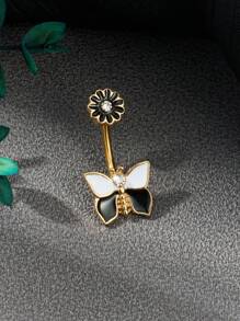 CIZME 14G Edelstahl Bauchnabelringe mit Fledermaus, bösen Augen und rosa roten Zirkonia für Damen als Halloween Körperschmuck, Bauchnabelpiercing Schmuck