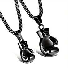 2 Pieces Exquisite Minimalist Men's Vintage Fitness Boxing Glove Pendant Necklace, Punk Stainless Steel Necklace, Birthday Valentine's Day Banquet Party Accessories - màu đen - Xem 7