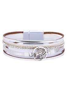 Bracelet de manchette style bohème en PU avec arbre de vie en cristal, convient pour les tenues de femme