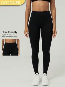 GOSOUER Women'S High Waist No Front Seam Back Deep V Buttock Line Running Outdoor Exercise Pilates Yoga Legging Pants Tights - Black - View 3