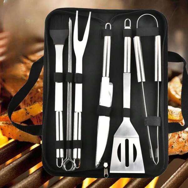 Stainless Steel Oven Set Barbecue Combination Tool Outdoor BBQ Barbecue Set Barbecue Set Storage Portable Cloth Bag Baking Tool