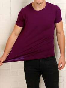 Basic Short Sleeve T-Shirts With Elastane Visco Lycra Mesh (Cold Mesh) - Red Violet - View 1