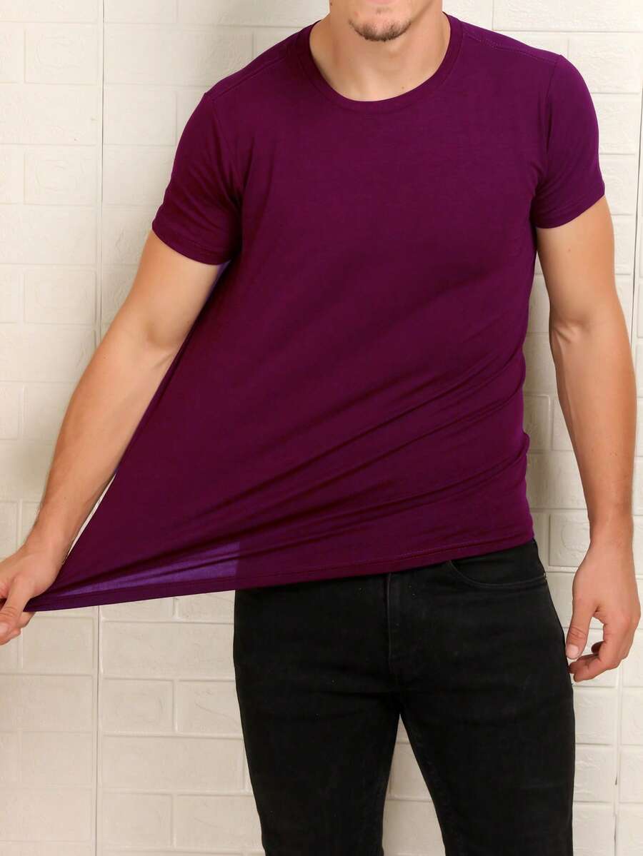 Basic Short Sleeve T-Shirts With Elastane Visco Lycra Mesh (Cold Mesh) - Red Violet - View 1