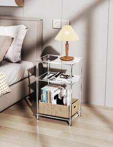 Acrylic Side Table Clear 3-Tier End Table For Living Room, Office, Hallway, Bedroom Small Bedside Table (8mm Thick Shelves) - Multicolor - View 6