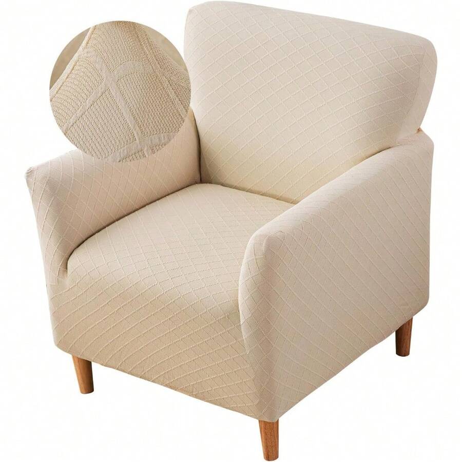 Local Delivery - Banquet Armchair Slipcover Printed Chair Covers With Arms Stretch Club Chair Slipcover Soft Armchair Sofa Covers Anti-Slip Furniture Protector For Dogs Pets Home Living Room Decor, 14 - Twill Check Beige - 查看 1