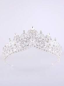 1pc Elegant Sparkling Teardrop Rhinestone Alloy Bridal Crown, Suitable For Women's Party & Birthday Wear