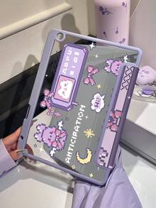 漂亮可爱的紫色游戏兔蝴蝶结双面彩绘亚克力透明水晶背板，防震，兼容第 7 代和第 8 代（10.2 英寸）iPad，第 10 代保护壳，内置笔槽，支持睡眠和唤醒，节日礼物，新年礼物 - 彩色 - 查看 8