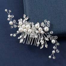 Elegant Handmade Faux Pearl Hair Comb With White Crystals, Perfect Hair Accessory For Party And Wedding