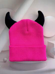 1 pièce Bonnet tricoté à corne de dessin animé en acrylique unisexe, mignon et chaud