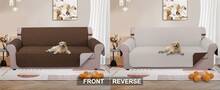 Funda reversible para sofá en forma de chaise lounge protectora de muebles para mascotas con correa elástica ajustable (Chaise lounge, café/beige) - Café/Beige - Ver 2
