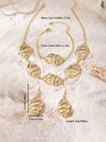 4-Piece European And American Fashion Minimalist Exaggerated Personalized Ocean Style Gorgeous Geometric Shell Earrings, Necklace, And Bracelet Set For Women