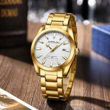 CRRJU Reloj de hombre CRRJU de lujo, de moda, con cuarzo, resistente al agua, luminoso, de acero inoxidable con fecha