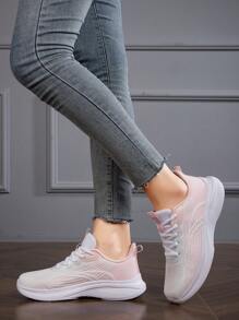 1 双女士休闲跑鞋，轻便舒适的户外旅行步行运动鞋，全新透气网眼鞋面，2025 年春夏，百搭跑步鞋 - 粉色 - 查看 5