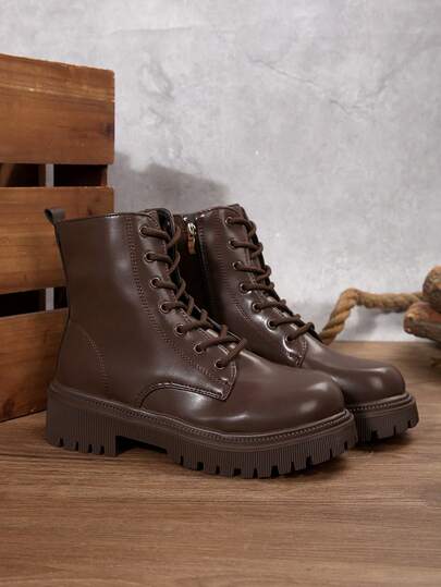 New Lace-Up Women Outdoor Boots, Fashion Comfortable Leather Waterproof Wear-Resistant Anti-Skid High-Top Travel Hiking Work Boots