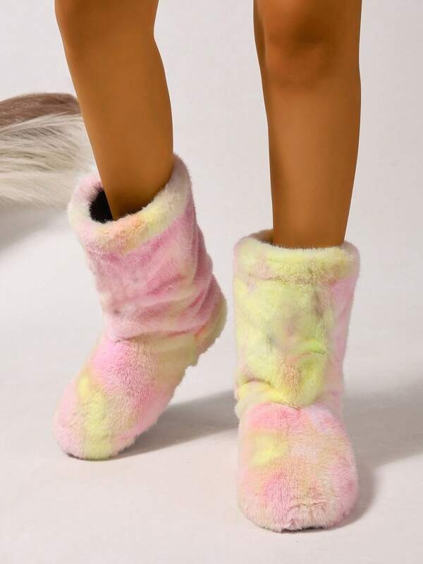 Botas mullidas con degradado de color para mujer, estilo Y2K Botas patchwork mullidas para niñas para fiesta, exteriores, primavera, otoño e invierno