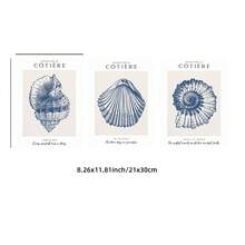 1/3 件蓝色复古贝壳艺术印刷品海岸墙面艺术套装，带米色贝壳，现代海洋主题海滩别墅装饰无框帆布海报，适用于壁画、宿舍装饰、家居装饰、海岸美学和完美的礼品套装（3 件套无框印刷品）| 墙面印刷品、印刷品、海滩毕业典礼、返校、度假旅行、时髦海报 - 彩色 - 查看 14