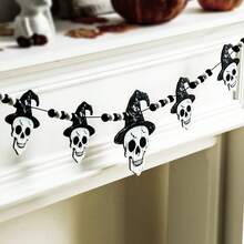 1 Peça Guirlanda de Caveira de Halloween com Chapéu de Bruxa, Decoração de Parede de Caveira Preta e Branca, Adequada para Festa de Halloween, Decoração de Casa Assombrada, Decoração de Feriado, Decoração de Casa, Decoração de Halloween, Decoração de Outono, Decoração de Quarto - Multicolorido - Visão 11