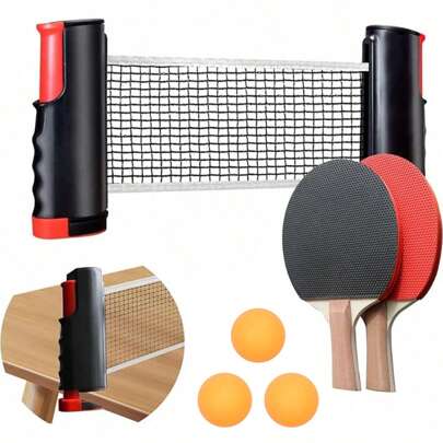 All-In-One Portable Table Tennis Set: Quick Set-Up, Rackets, Balls And Expandable Net For Indoor/Outdoor Fun, Table Tennis Balls In Random Colors