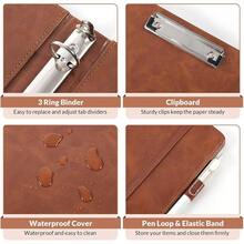 Neww  3 Ring Binder  Clipboard,1 Inch Binder, 13.2" * 10.2" PU Clipboard Binder  Notepad & 5 Dividers  5 Pockets, Labels, Clipboard Folder Great For School Office(Fit Letter Sized Paper) - Brown Letter Size - 1 Inch - View 7