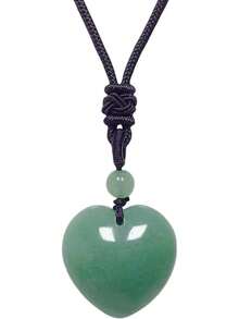 Handcarved Crystal Stone Heart Pendant Necklace For Women Love Healing Quartz Pendant With Adjustable Cord2025 - 綠色 - 查看 1