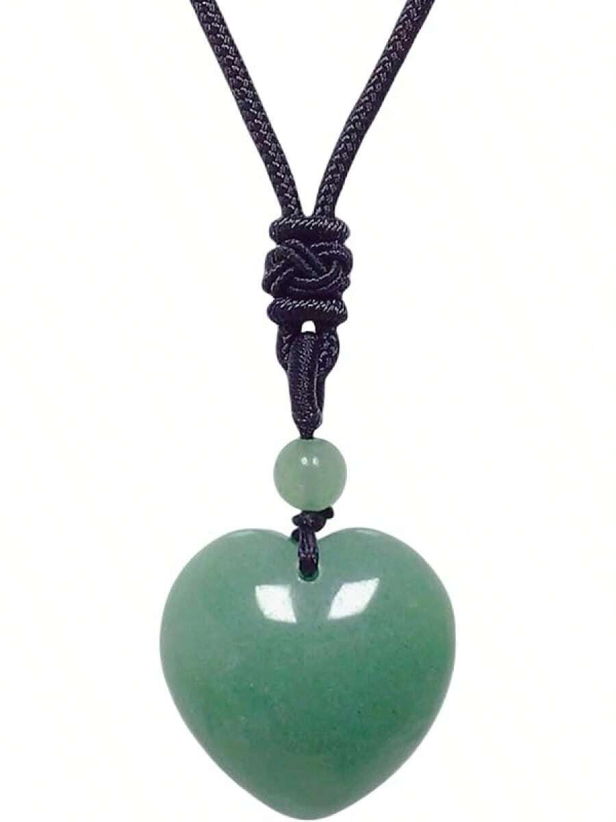 Handcarved Crystal Stone Heart Pendant Necklace For Women Love Healing Quartz Pendant With Adjustable Cord2025 - 綠色 - 查看 1