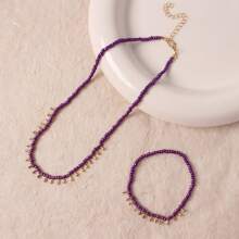 1 pièce Collier + 1 pièce Bracelet Set, Collier pendentif goutte d'eau doré bohème et bracelet, tenue casual pour femmes