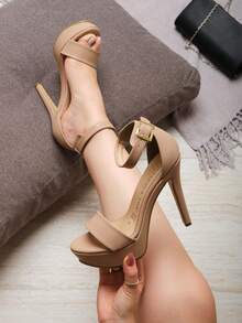 SANDALIA MAQUILLAJE DE TACÓN DE AGUJA CON PLATAFORMA - Beis - Ver 1