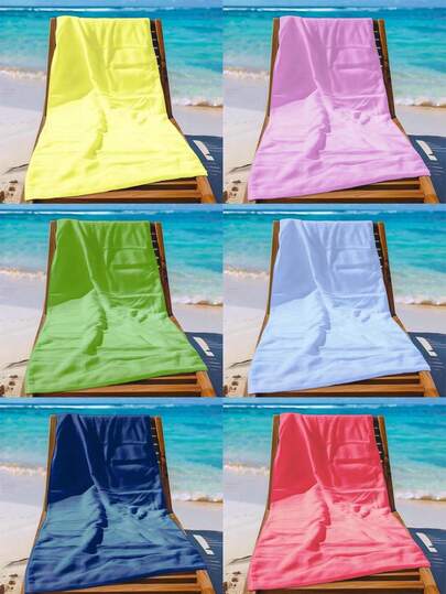 1pc Women's Solid Color Super Fiber Quick Dry Striped Beach Towel, Suitable For Travel, Camping, Picnic, Pool, Surfing, Lightweight And Portable Beach Essentials