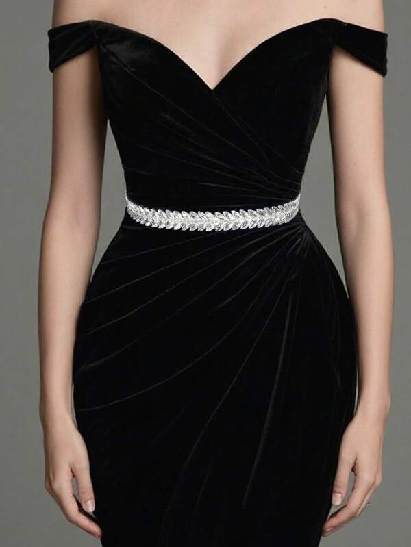 1pc Rhinestone Luxurious Wedding Dress Sash, Handmade Ladies Fashion Waist Belt