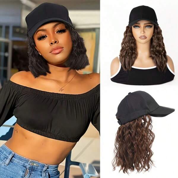 Elegant Ladies Short Baseball Cap Wig-Curly Synthetic High Temperature Wig, Suitable For Halloween, Costume Party And Daily Style, Costume Party Accessories/Fashion Hat Wig/Natural Appearance Wig Suitable For Daily Wear
