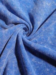 Es Trus Cotton 夏季女式趣味印花嘻哈“脸”个性图案街头风，韩版舒适复古时尚通勤百搭Y2K女装，适合户外休闲，常规小众朋克风皇家蓝修身圆领短袖水洗T恤 - 藍色 - 查看 4