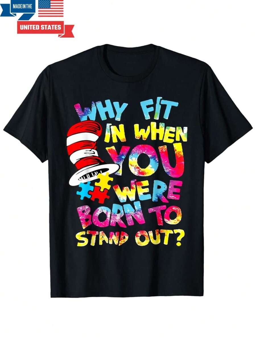 ¿Por qué encajar? Doctor profesor gato con sombrero Camiseta genial de concienciación sobre el autismo