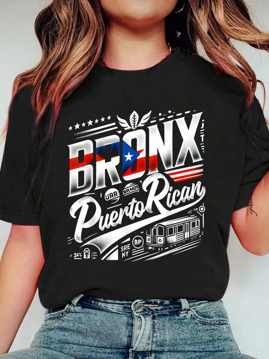 100% Cotton Bronx Puerto Rican New York Latino Puerto Rico T-Shirt Women's Men's Plus Size Soft Tee Causal Tops Breathable - màu đen - Xem 1