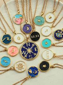 1pc Stainless Steel Moon, Star, Heart, Wing Pendant Necklace, Versatile Jewelry Gift For Women, Suitable For Summer