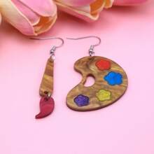 1 par de pendientes de diseño de pincel de paleta de papelería, adecuados como regalos de fiesta para mejores amigas
