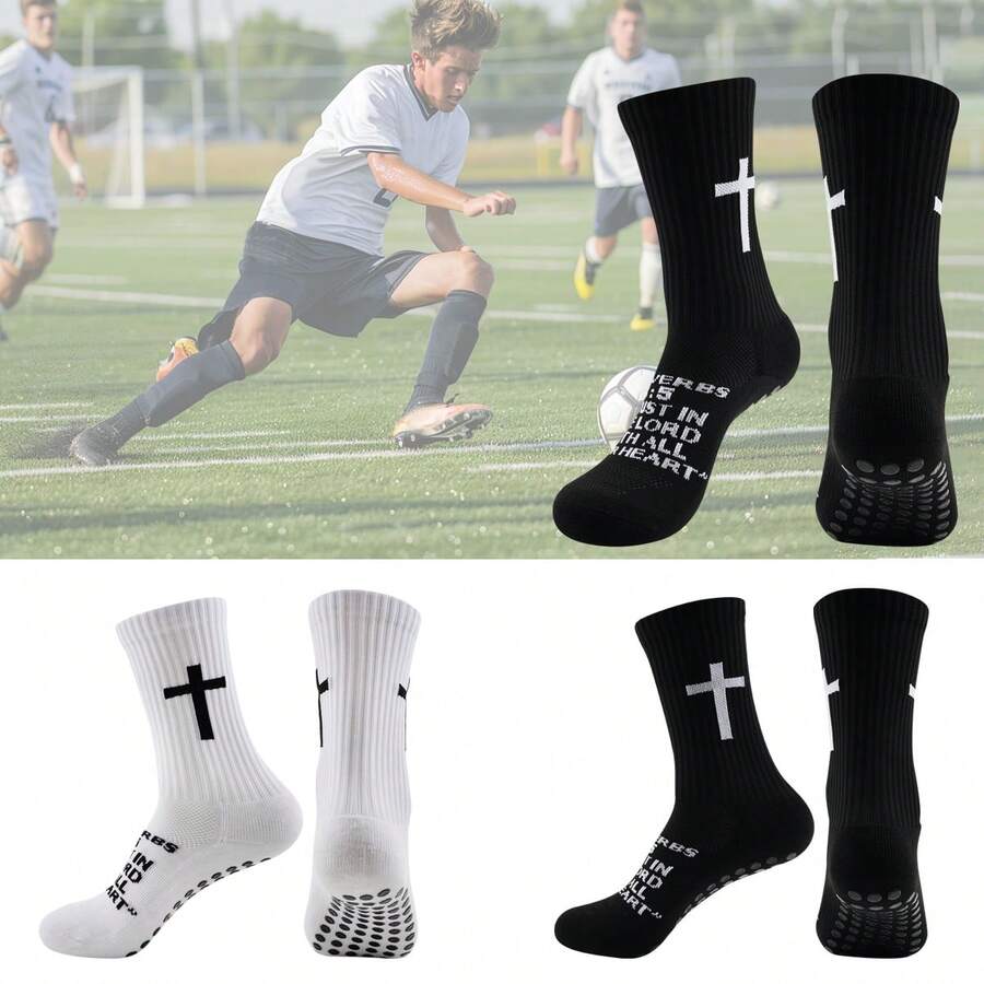 1 Đôi tất thể thao phủ latex, tất dài đến giữa bắp chân thấm hút mồ hôi thoải mái khi chơi bóng đá, chạy bộ, phù hợp cho cả nam và nữ, mọi mùa - Nhiều màu - Xem 1