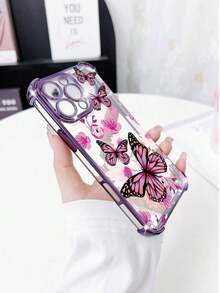 Funda para teléfono (1 unidad): Diseño minimalista de mariposa, electrochapada, con airbag, resistente a caídas, de TPU transparente y gruesa. Compatible con Apple 16 Pro Max/16 Pro/13 Pro Max/12 Pro Max/11, 15 Pro Max/14 Pro Max/S22/S23/D24/S25. - Morado - Ver 2