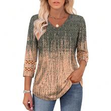 XIEERDUO 3/4 Length Sleeve Womens Tops Dressy Casual Blouses For Women 2025  V Neck T Shirts Summer Clothes - Z 灰珊瑚 - 查看 2