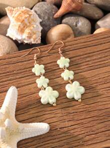 1 Par de Brincos Pendentes de Flores de Cerâmica em Estilo Boho Multicamadas, Jóias Boêmias Coloridas de Praia, Adequados para Uso Diário ou Férias