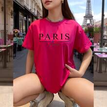 Playera para Mujer con Estampado Paris Francia  Estilo Casual y Moderno - Rosa Fucsia - Ver 2