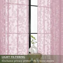 OVZME Blush Pink Sheer Curtains 96 Inches Long 2 Panels For Living Room, Jacquard Clip Leaf Pattern Textured Light Filtering Window Semi Sheer Voile Drapes For Bedroom, Each Panel 42 X 96 Inch - Blush Pink - View 4
