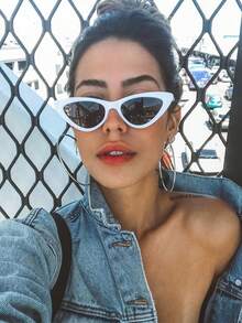 1pc Vintage Cat Eye Small Face Fashion Glasses For Women, Chic Black Framed Fashion Glasses