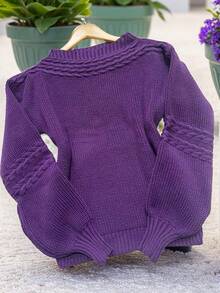 Steve Store Women's Fashion Knitted Long Sleeve Blouse With Braid Autumn And Winter Fashion - roxo - 查看 2