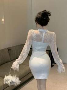 One-Piece Dress For Women, Short Sleeves, Short Length, Summer Slim Look, Fashionable, Gentle Style, White - 白色 - 查看 3