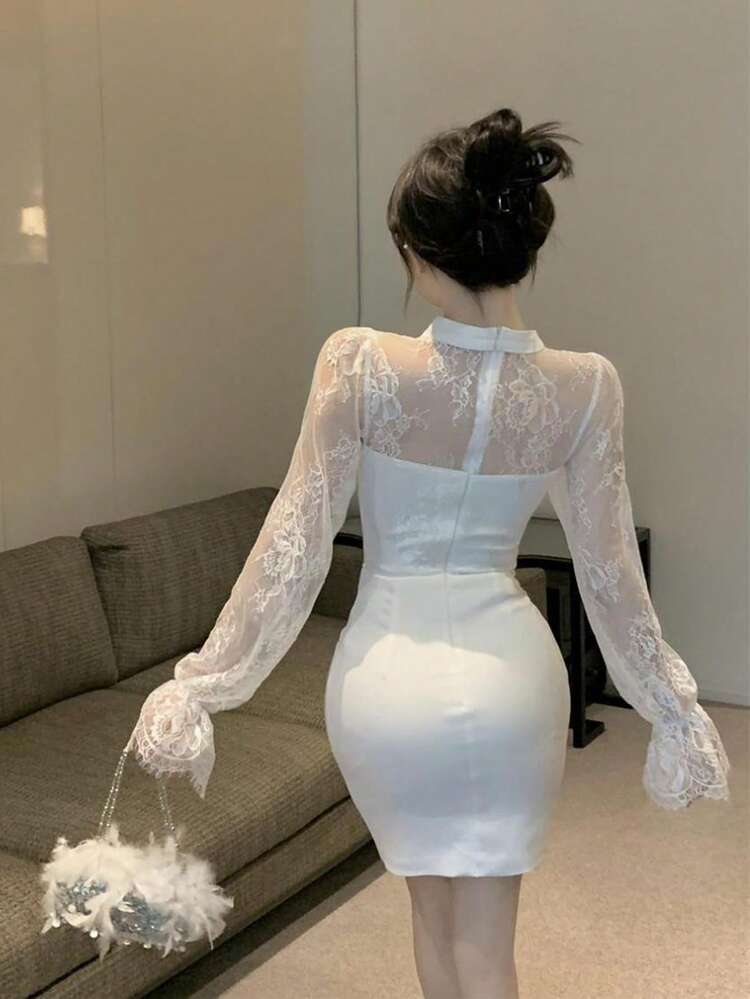 One-Piece Dress For Women, Short Sleeves, Short Length, Summer Slim Look, Fashionable, Gentle Style, White - 白色 - 查看 3