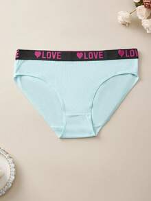 6pcs Plus Size Women Letter & Heart Printed Briefs, Sporty