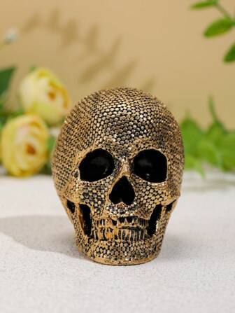 1pc Iridescent Skull Desktop Decor, Halloween Party Atmosphere Art Piece, Garden Art Decor, Art Tool For Sketching Still Life, Entryway Home Decor