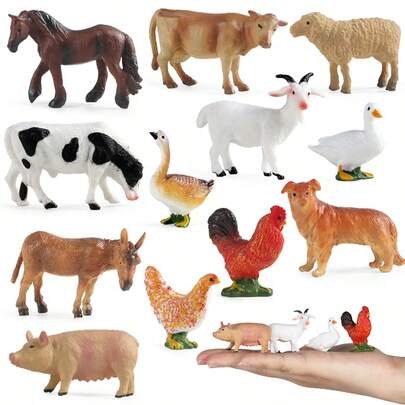 12PCS Farm Poultry Animal Model Toys, Chickens, Ducks, Geese, Goats, Dogs, Pigs, Cows, And Horses, Children's Cognitive Education Toys, Halloween And Christmas Holiday Gifts