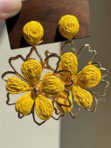 时尚栀子花耳环，艺术编织花卉耳环，金属花瓣形，简约时尚耳饰 - 花 - 查看 3