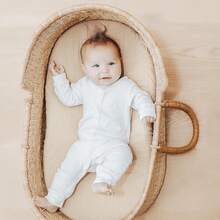 3件套通用尺寸婴儿摇篮床单，透气弹力舒适贴合，适用于椭圆形、矩形摇篮床垫，尺寸33英寸x17英寸 - 杏色+綠色花+鼠尾綠 - 查看 2